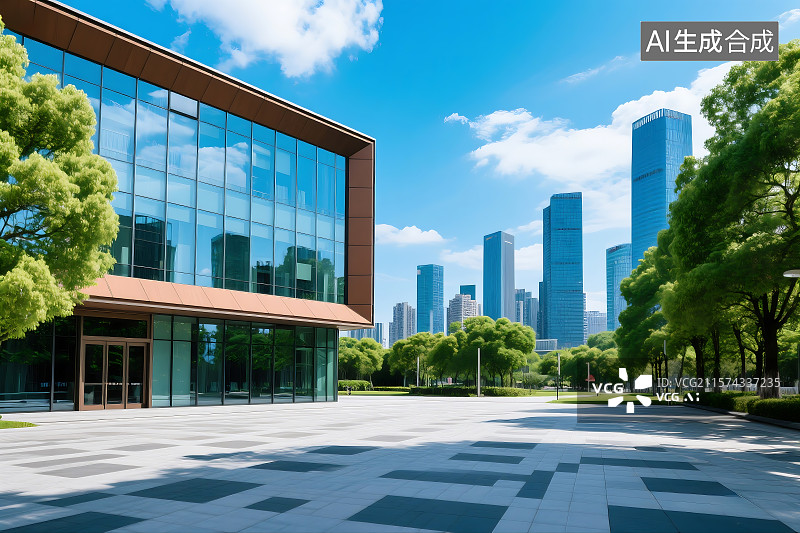 【AI数字艺术】城市金融街区 城市商务区CBD 车广告背景图 广告商业素材插图 广场公园图片素材