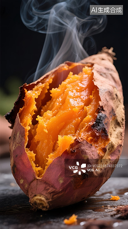 【AI数字艺术】烤至流蜜的红薯特写图片素材