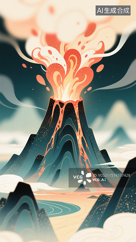 【AI数字艺术】火山喷发插画图片素材