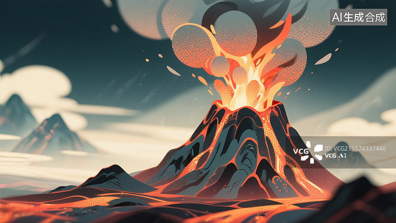 【AI数字艺术】火山喷发插画图片素材