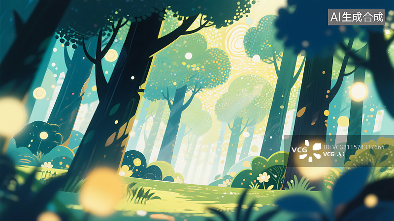 【AI数字艺术】自然森林风景插画图片素材