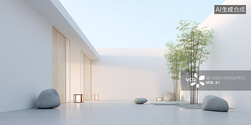 【AI数字艺术】极简新中式园林景观庭院设计图片素材