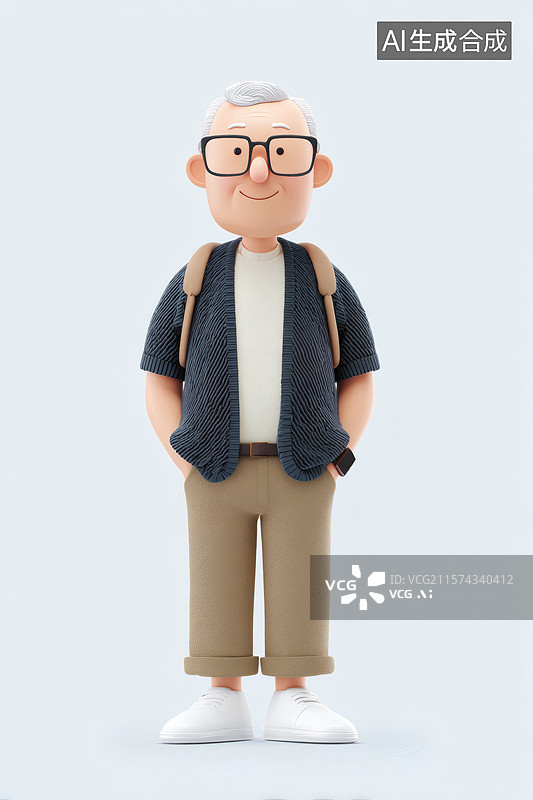 【AI数字艺术】白发老人3D人物插画图片素材