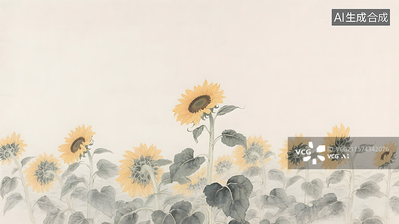 【AI数字艺术】水墨画向日葵常规图片素材