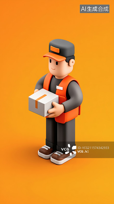 【AI数字艺术】快递员拿着箱子送货3D人物插画图片素材