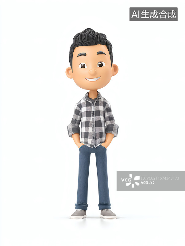 【AI数字艺术】卡通人物站立微笑图片素材