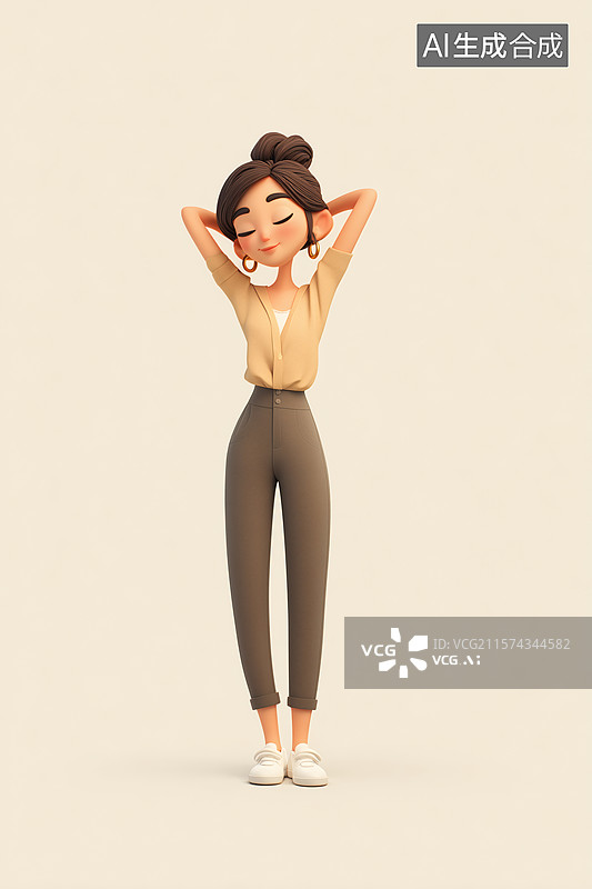 【AI数字艺术】自信时尚的年轻女孩3D人物插画图片素材