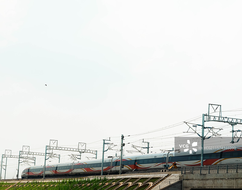 疾驰的高铁与天空的飞鸟图片素材