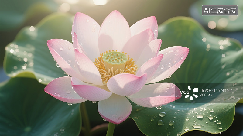 【AI数字艺术】3d荷花池塘荷叶莲蓬花瓣水面夏日场景图片素材