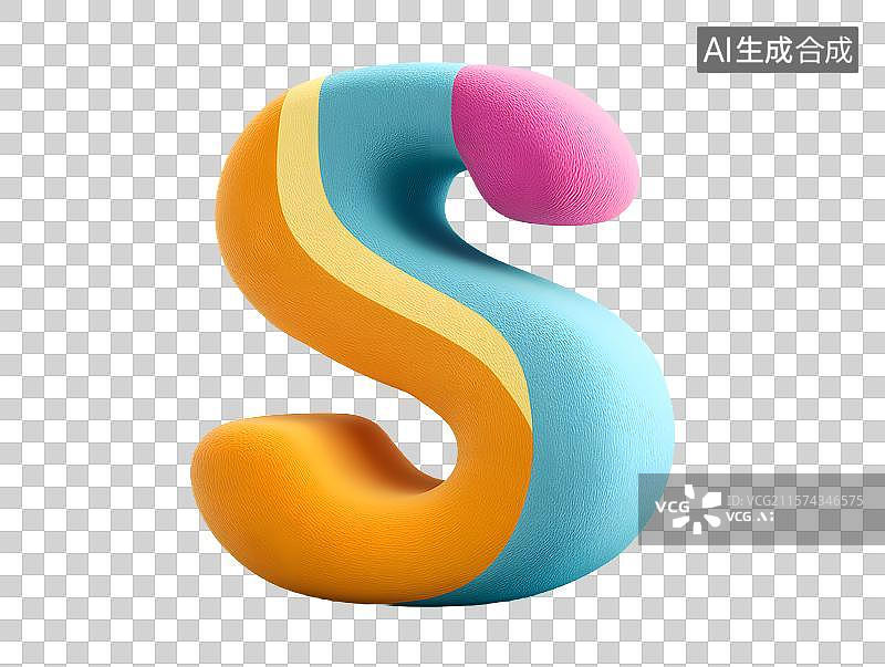 【AI数字艺术】【免抠png素材】3D卡通彩色艺术字英文字母S图片素材