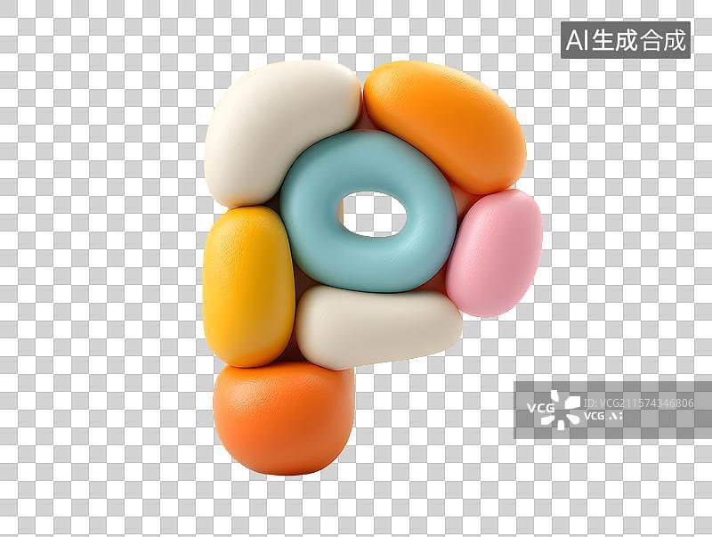 【AI数字艺术】【免抠png素材】3D卡通彩色艺术字英文字母P图片素材