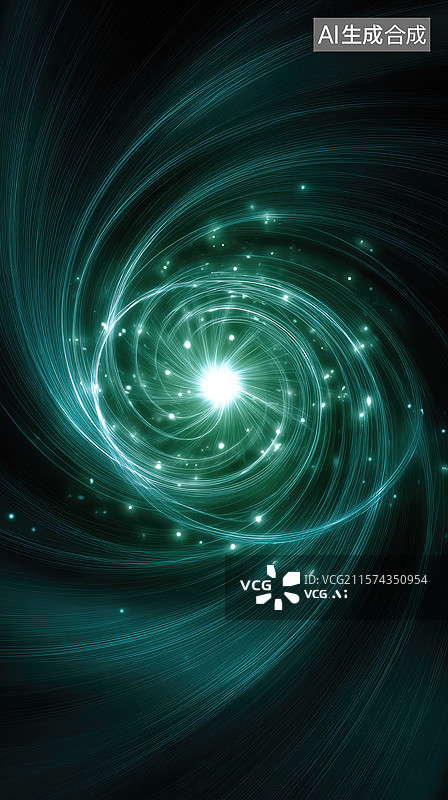 【AI数字艺术】未来能量漩涡深蓝背景上绿色光芒螺旋与白色线条智慧城市科幻概念抽象商业插画科技主题和年度报告的宇宙图片素材