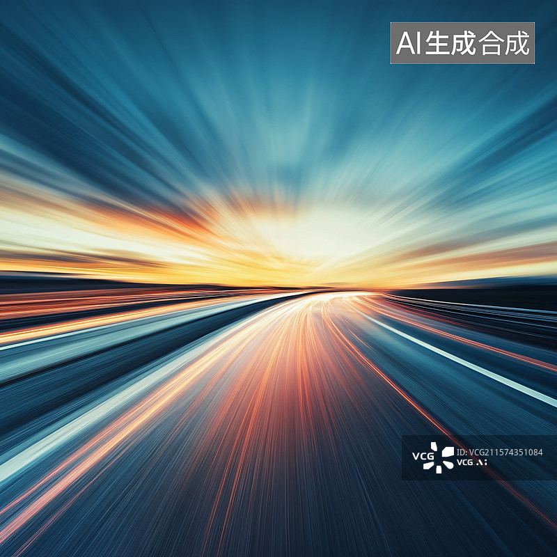 【AI数字艺术】空旷的高速公路路面与清晰的天空，提供简洁和极简的背景，适合作为汽车广告和汽车概念的展示图。图片素材