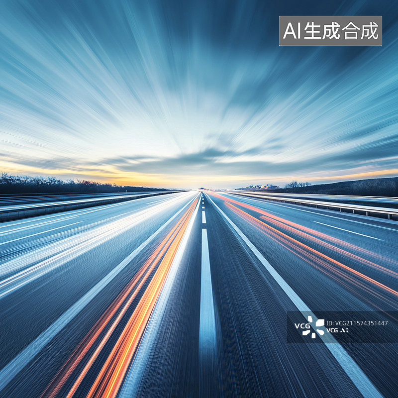 【AI数字艺术】空旷的高速公路路面与清晰的天空，提供简洁和极简的背景，适合作为汽车广告和汽车概念的展示图。图片素材