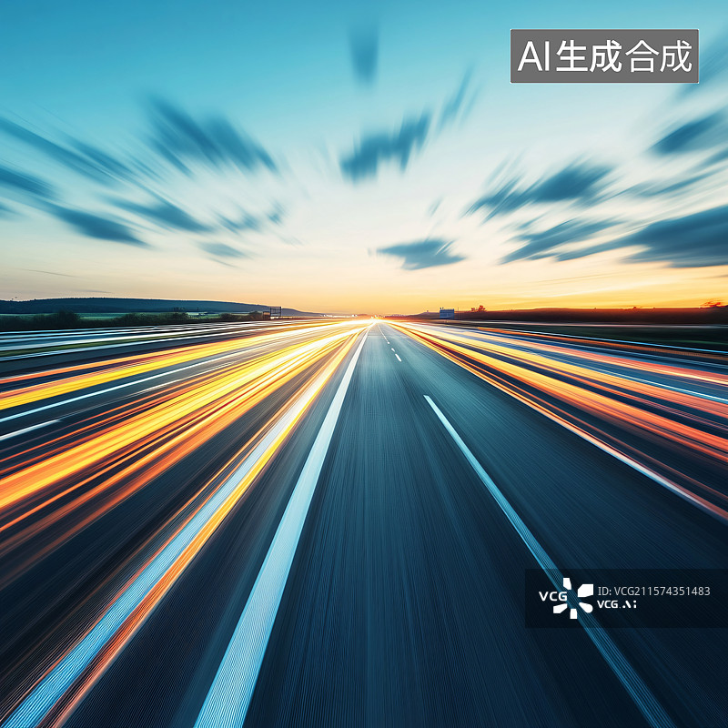 【AI数字艺术】空旷的高速公路路面与清晰的天空，提供简洁和极简的背景，适合作为汽车广告和汽车概念的展示图。图片素材
