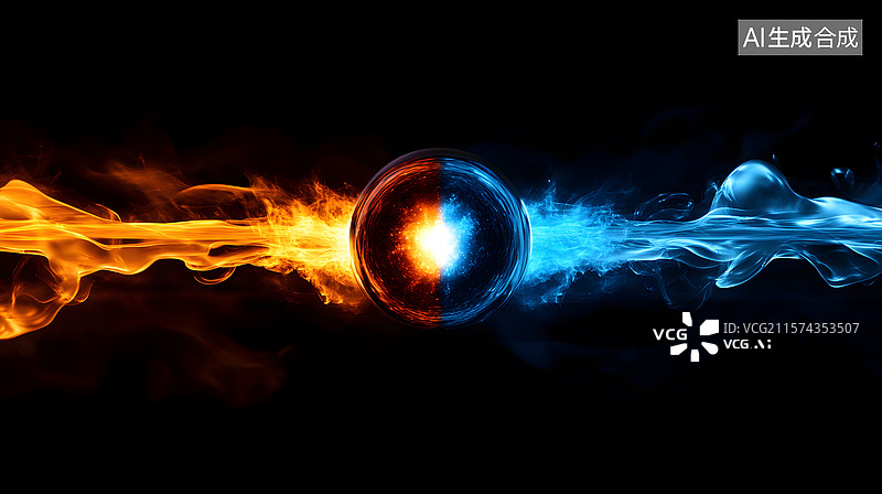 【AI数字艺术】火焰与冰雾环绕的神秘球体图片素材