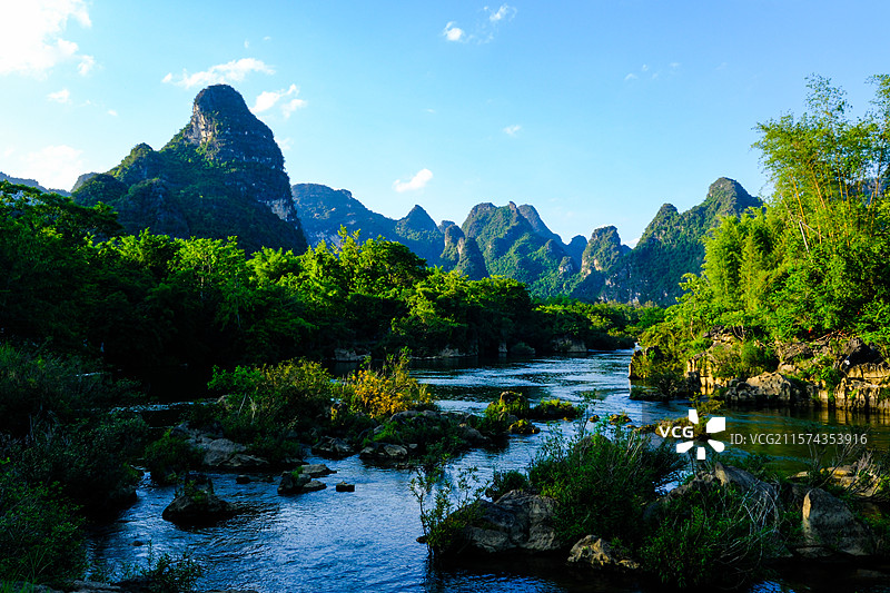 中国广西壮族自治区崇左市大新县洞那屿湾国家4A级景区，大新县黑水河国家湿地公园，中国南方喀斯特，图片素材