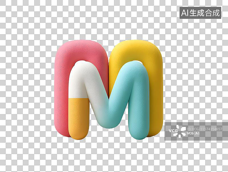 【AI数字艺术】【免抠png素材】3D卡通彩色艺术字英文字母M图片素材