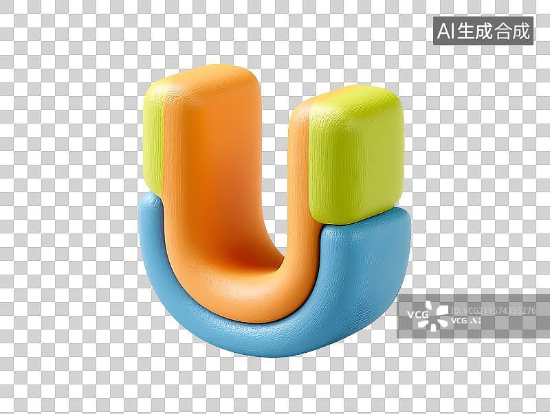 【AI数字艺术】【免抠png素材】3D卡通彩色艺术字英文字母U图片素材