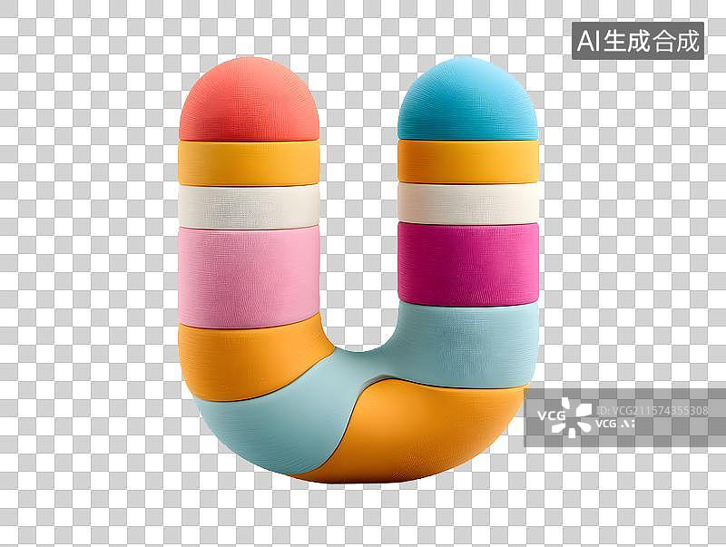 【AI数字艺术】【免抠png素材】3D卡通彩色艺术字英文字母U图片素材