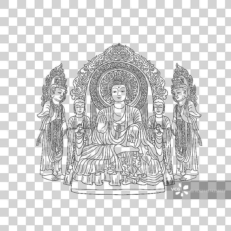 龙门石窟宾阳洞佛像线描图片素材