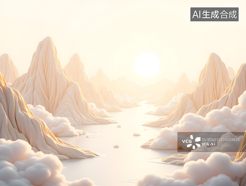 【AI数字艺术】中国风山水户外场景插画图片素材