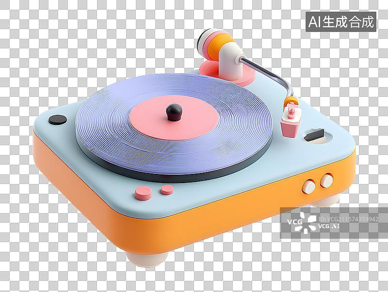 【AI数字艺术】【免抠png素材】3D卡通彩色唱片机图片素材