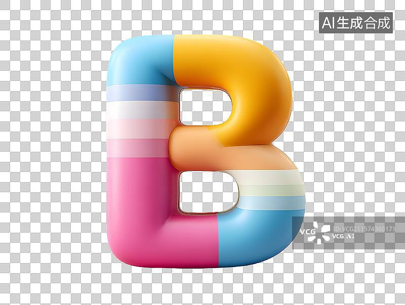 【AI数字艺术】【免抠png素材】3D卡通彩色艺术字英文字母B图片素材