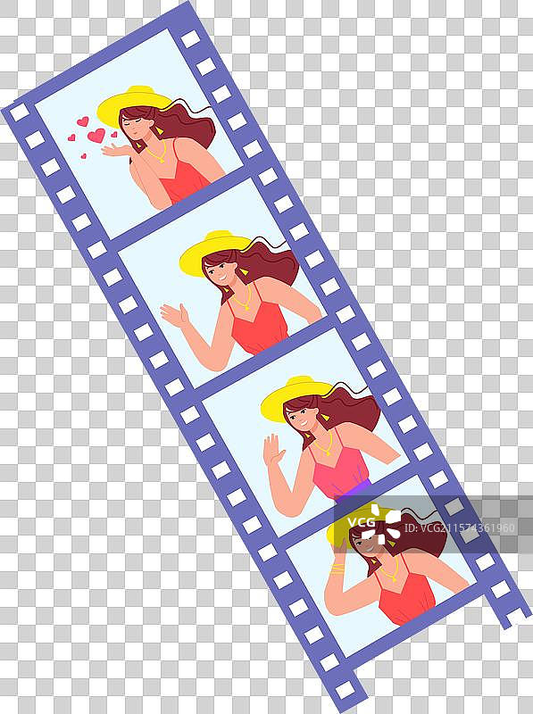 胶卷条与年轻女性照片的彩色图标图片素材