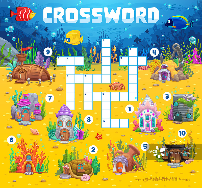 带有水下房屋的填字游戏网格图片素材