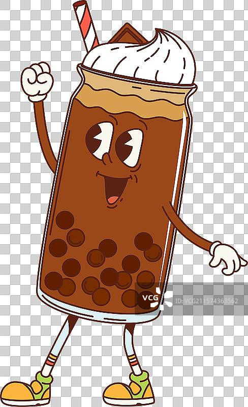 复古风格的卡通泡泡茶饮品角色图片素材