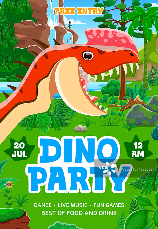 儿童恐龙派对传单与史前恐龙图片素材