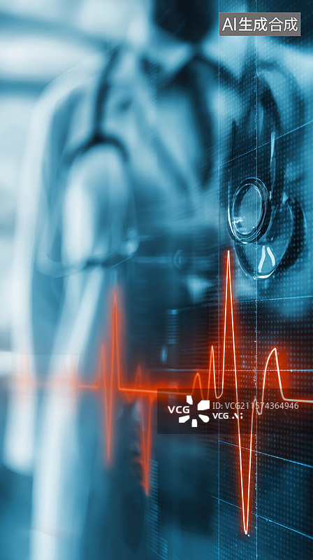 【AI数字艺术】医生听诊与心电图显示图片素材