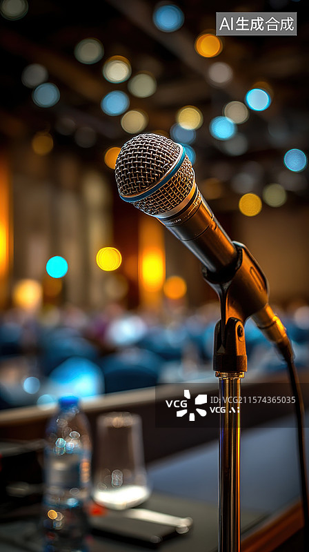 【AI数字艺术】会议室中的麦克风特写图片素材