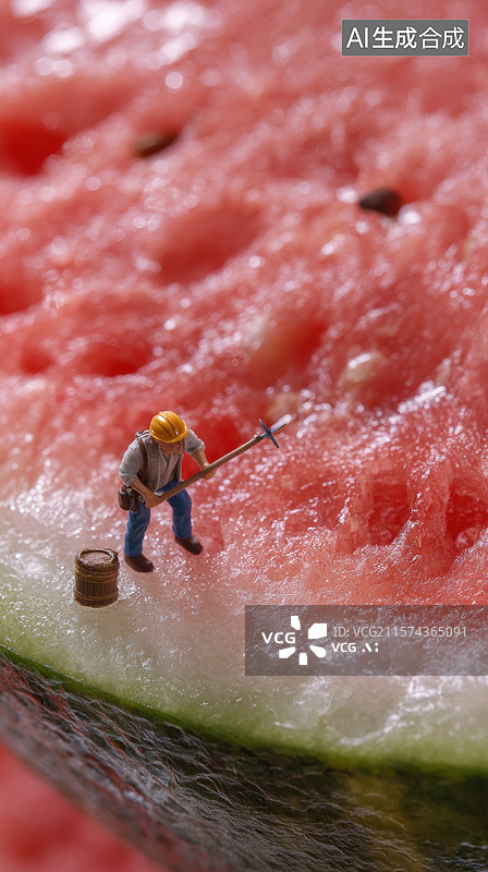 【AI数字艺术】微型工人在西瓜内部作业图片素材