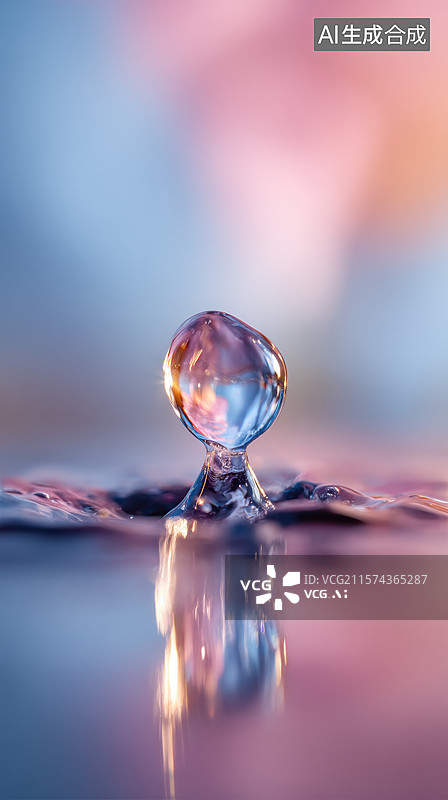 【AI数字艺术】水滴悬空，反射光影的瞬间图片素材