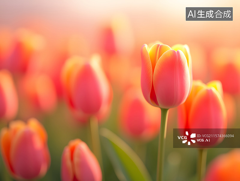 【AI数字艺术】美丽郁金香花束的散景概念插图图片素材