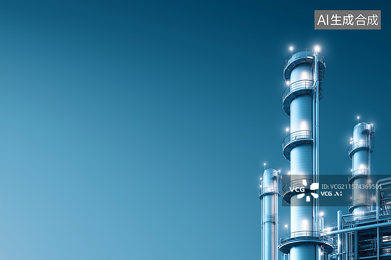 【AI数字艺术】现代化石油化工厂全景图片素材