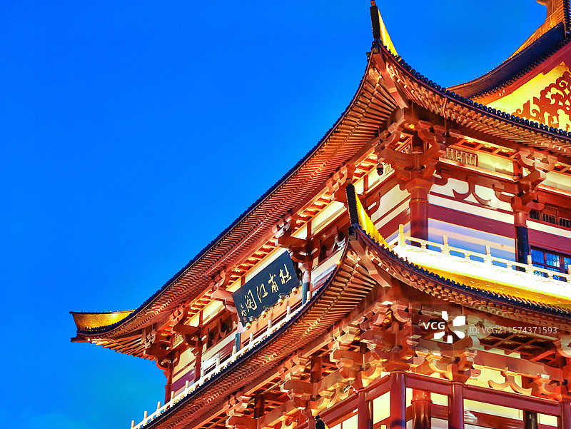 长沙杜甫江阁蓝调时刻夜景图片素材