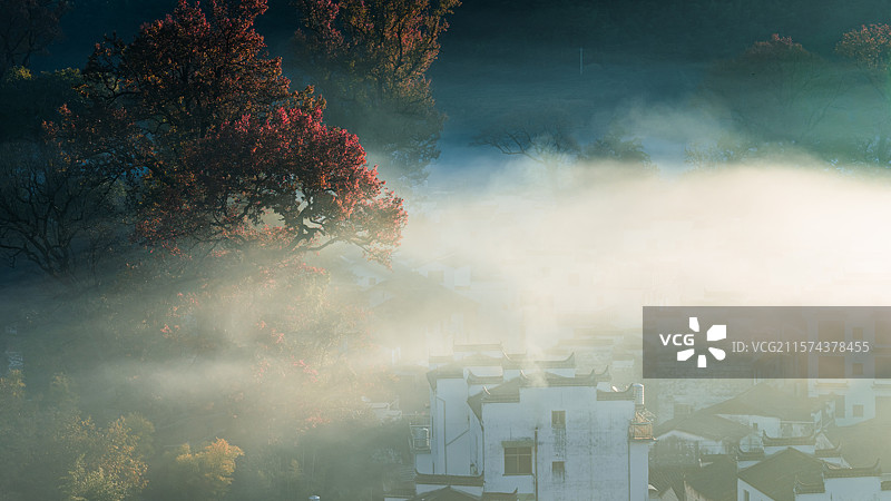 江西婺源石城红叶图片素材