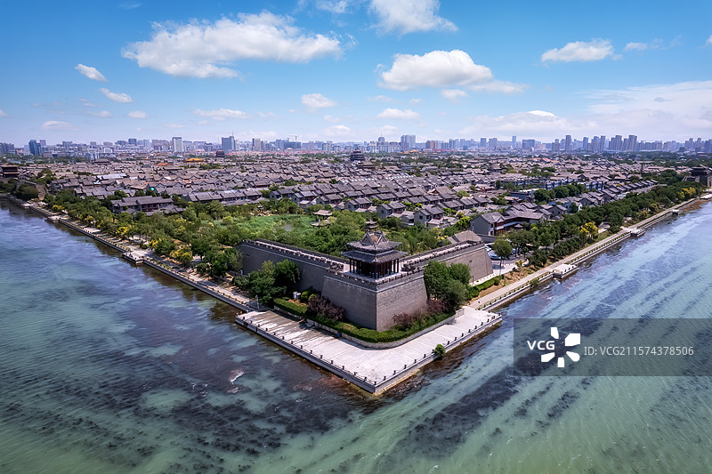 航拍聊城江北水城古城墙与运河文化图片素材