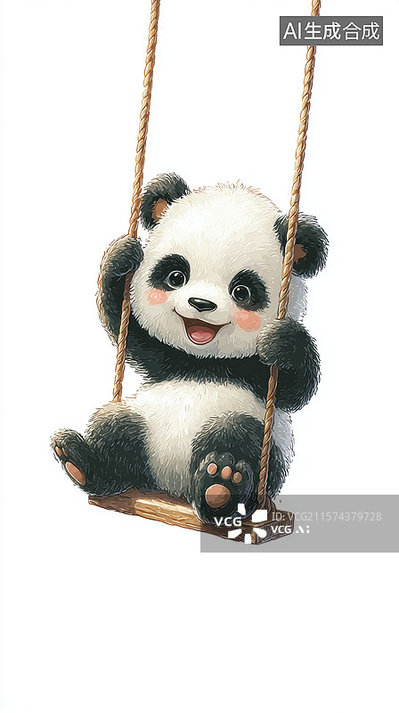 【AI数字艺术】熊猫宝宝在秋千上微笑图片素材