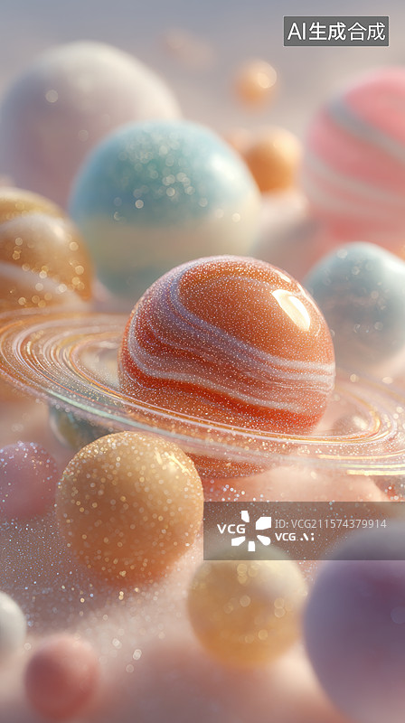 【AI数字艺术】多彩星球与环带的奇幻宇宙图片素材