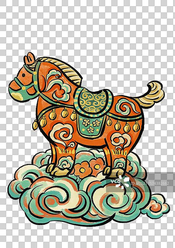 国潮风马年祝福文字插画元素-马到成功图片素材