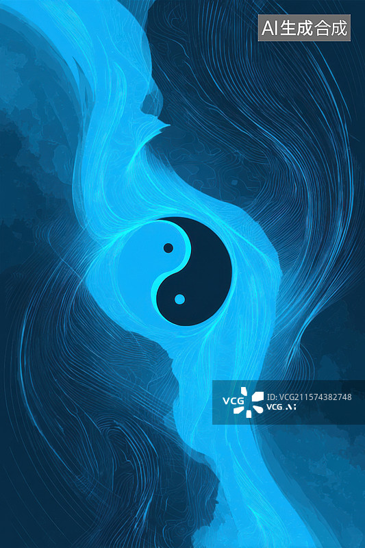 【AI数字艺术】青花图案的阴阳道教太极符号图片素材