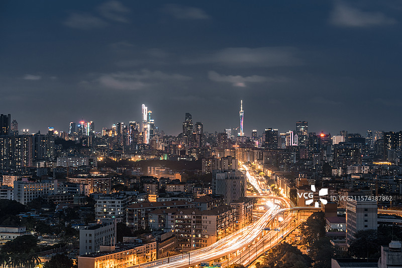 广州城市夜景交通图片素材