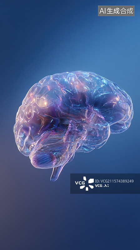 【AI数字艺术】透明大脑模型的蓝色光影展示图片素材