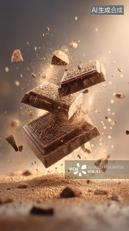【AI数字艺术】巧克力碎片爆炸瞬间图片素材