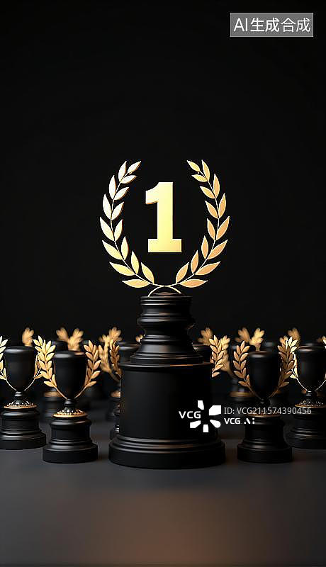 【AI数字艺术】第一名暗金色奖杯图片素材