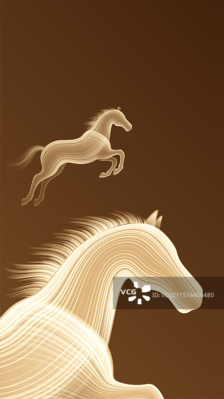 马年金色抽象光线插画图片素材